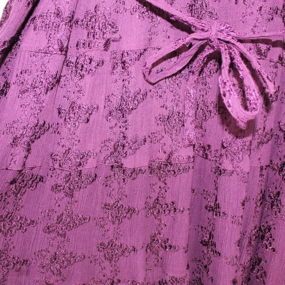 vintage purple floral embroidered short sleeve tie waist dress womens small - Picture 5 of 5